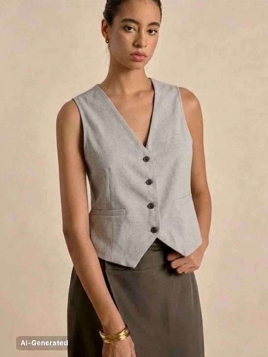 Next One V-Neck Woven Casual Waistcoat-picture-30