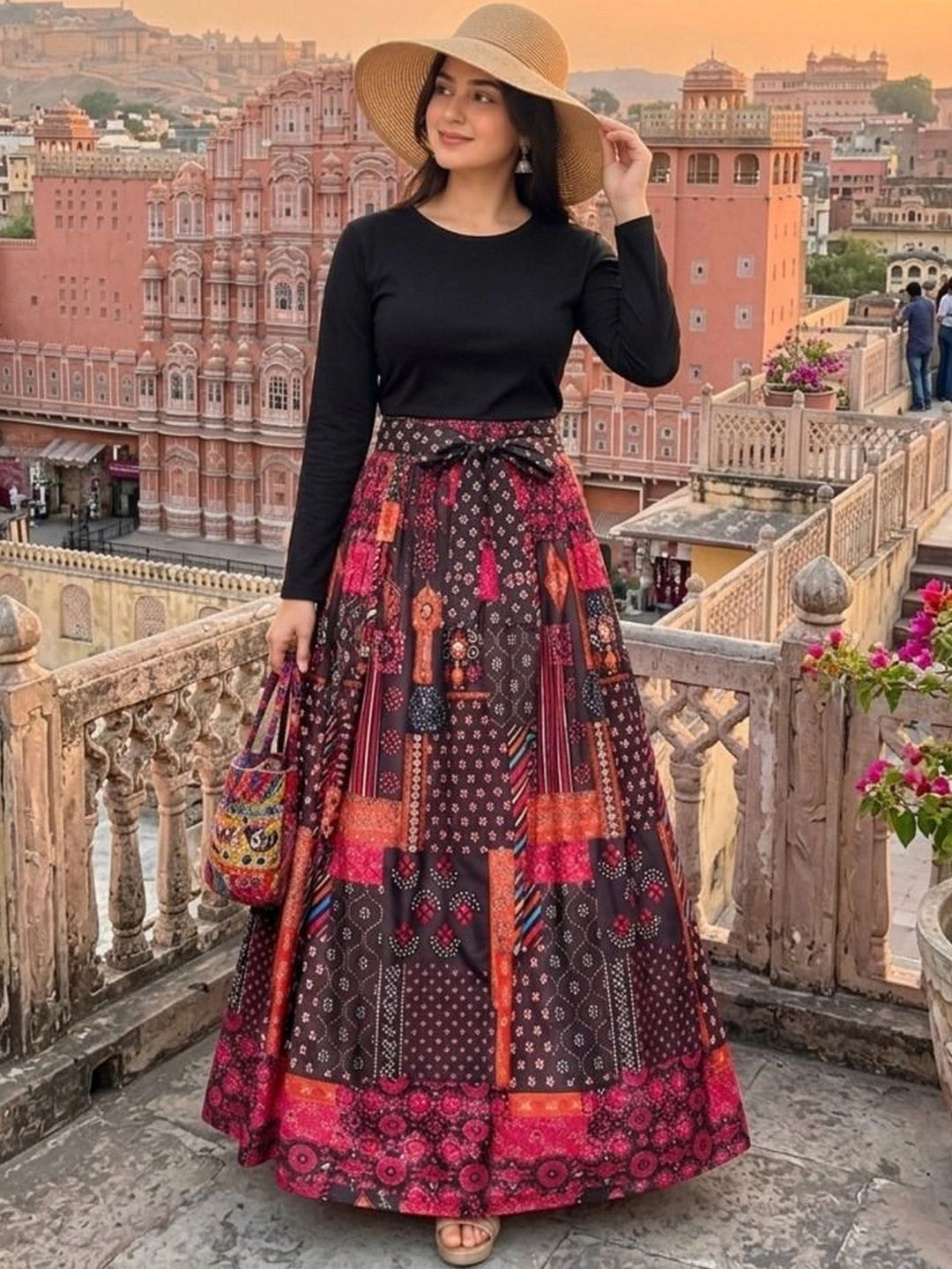 BHUMI FABRIC Ethnic Motifs Print Crepe Maxi Dress
