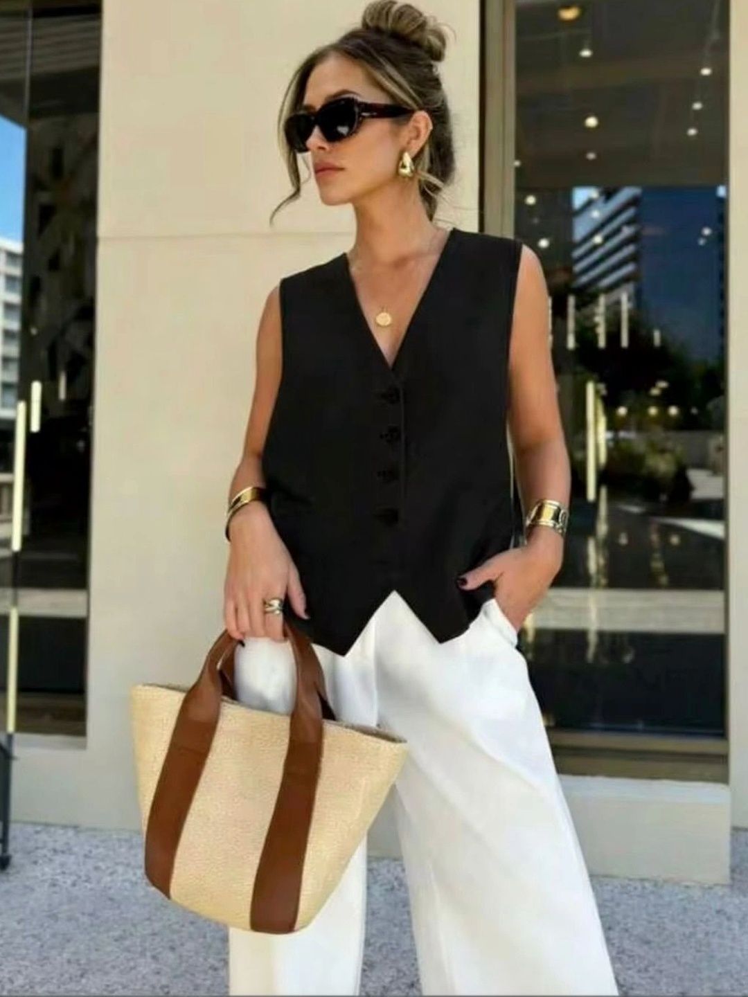 Next One V-Neck Woven Waistcoat-picture-7