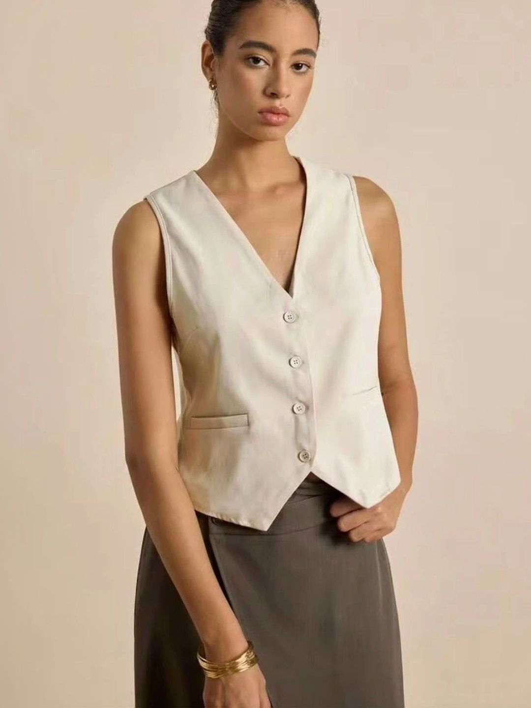 Next One V-Neck Woven Casual Waistcoat-picture-4