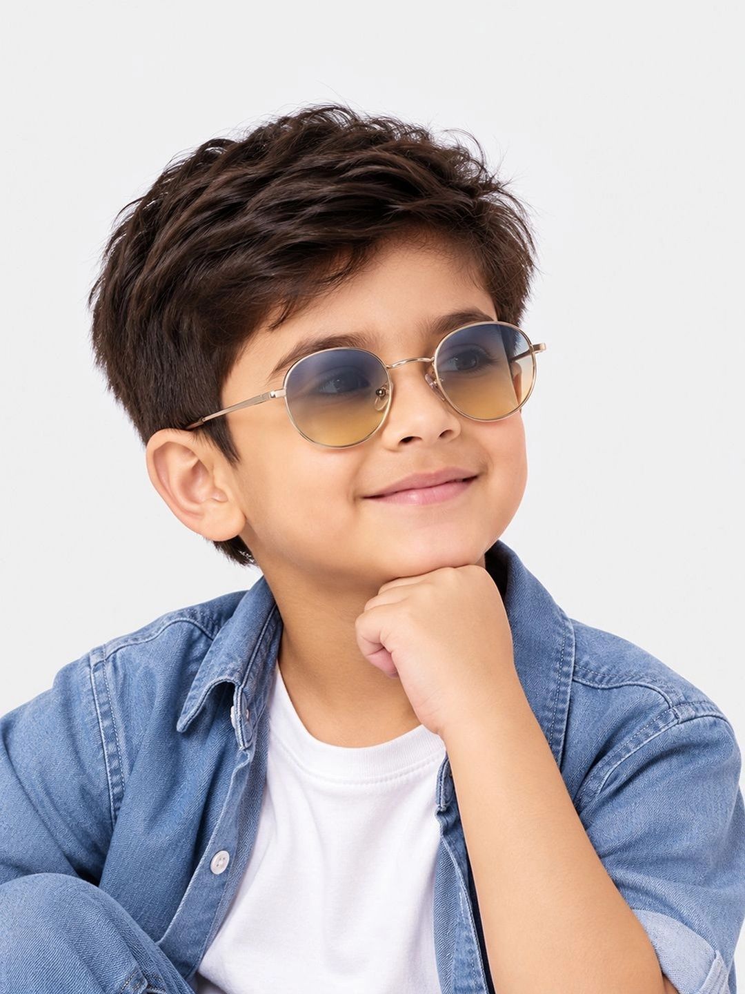 DukieKooky DukieKooky Unisex Kids Orange Lens & Silver-Toned Oval Sunglasses with