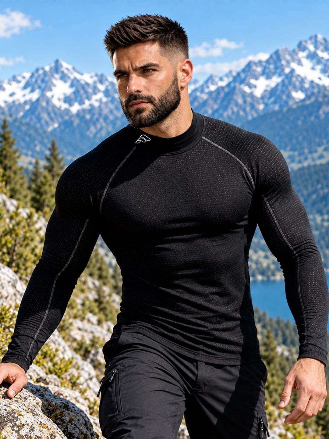 Friskers Men Brand Logo High Neck Compression T-shirt-picture-11