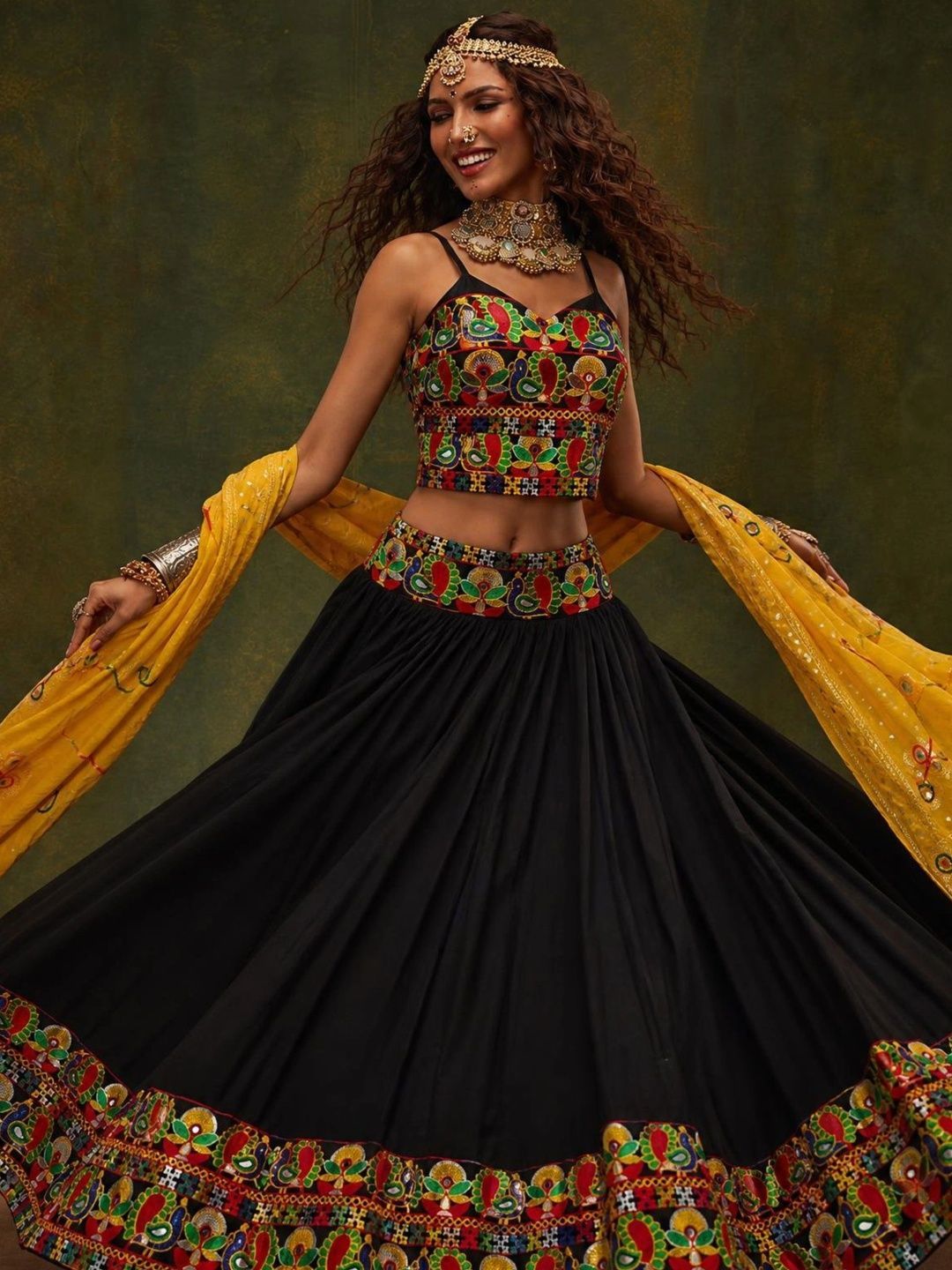 Ethnic Junction Embroidered Mirror Work Ready to Wear Lehenga & Blouse With Dupatta