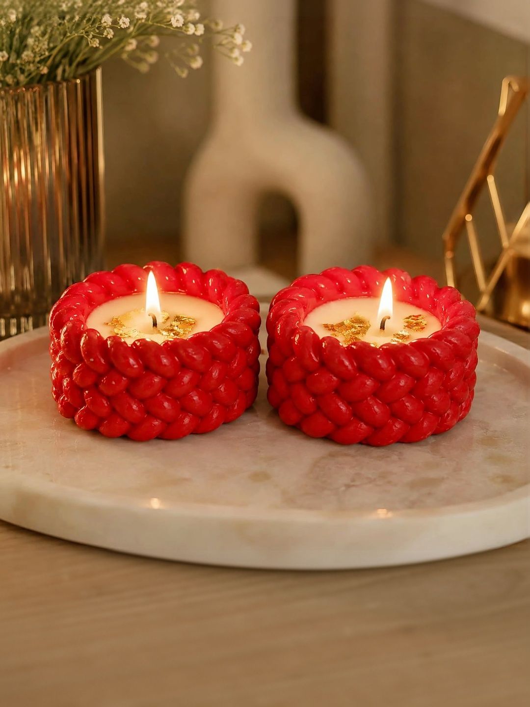 LUXEHOME INTERNATIONAL LUXEHOME INTERNATIONAL Red 2 pieces Pillar Candle