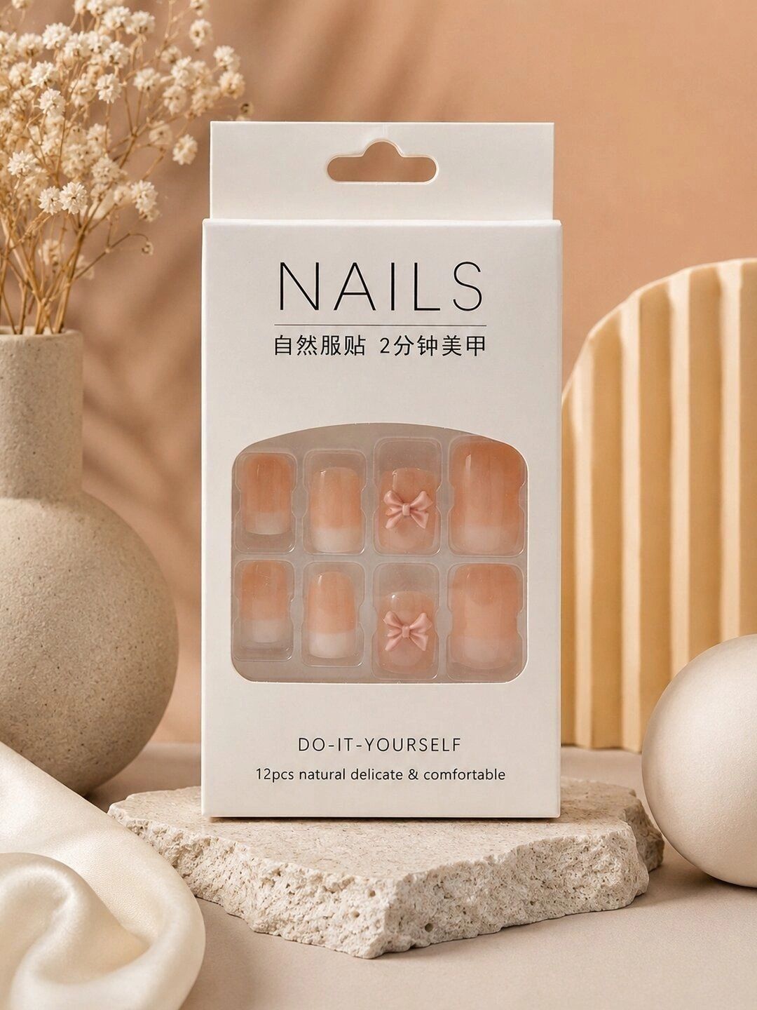 Krelin Set Of 12 Press-On Nail Extensions with Liquid Glue - Nude Pink & White-picture-44