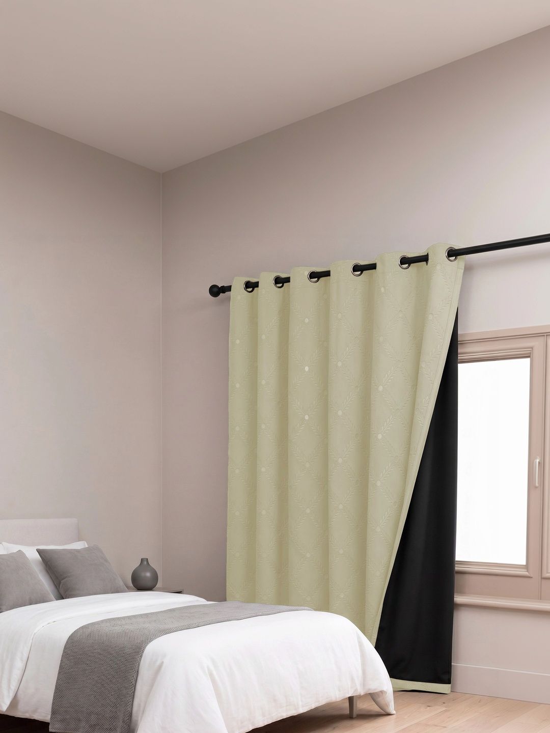 linenwalas happy sleeping beige set of 2 black out door curtain