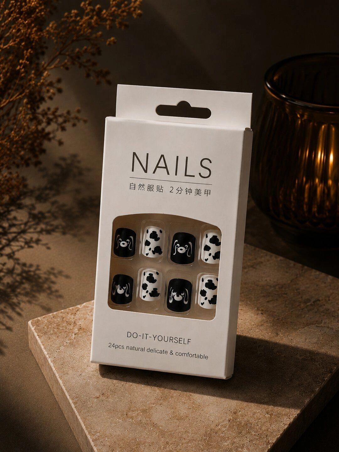 VAGHBHATT Set Of 24 Press On Nail Extensions with Liquid Glue -Cute Cow Print-picture-18
