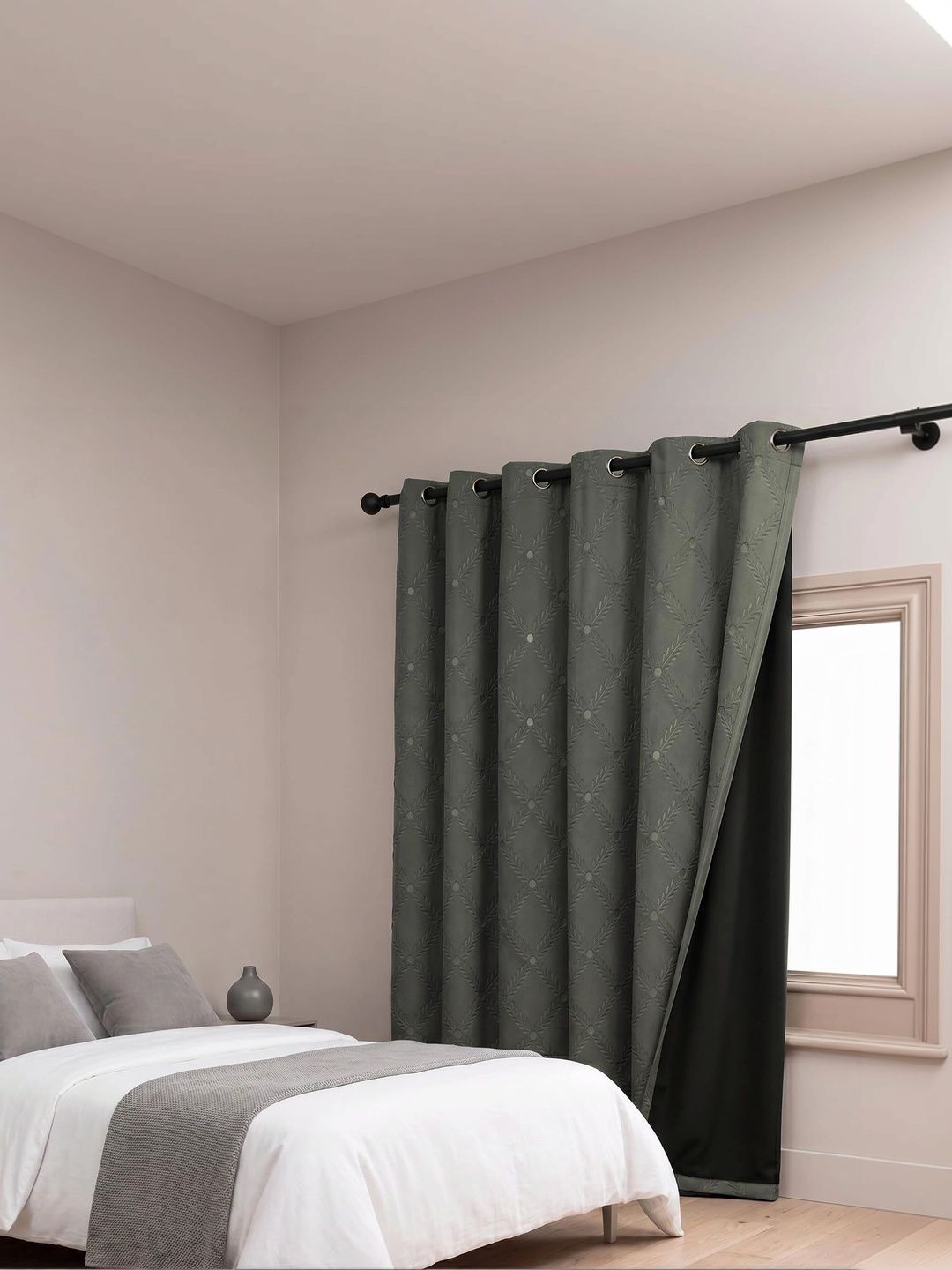 linenwalas happy sleeping grey set of 2 black out door curtain