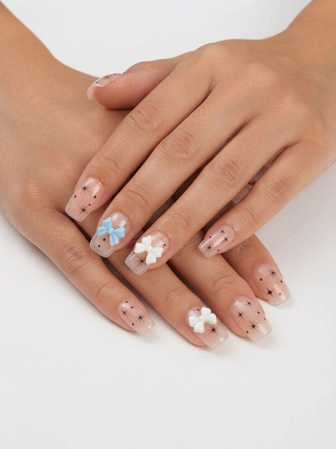VAGHBHATT Set Of 12 Press-On Nail Extensions with Liquid Glue - Sheer Nude Pink with Blue-picture-14