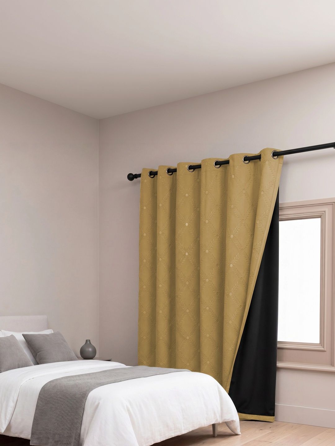linenwalas happy sleeping gold-toned set of 2 black out window curtain