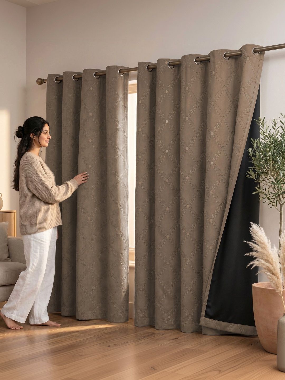 linenwalas happy sleeping coffee brown set of 2 black out door curtain