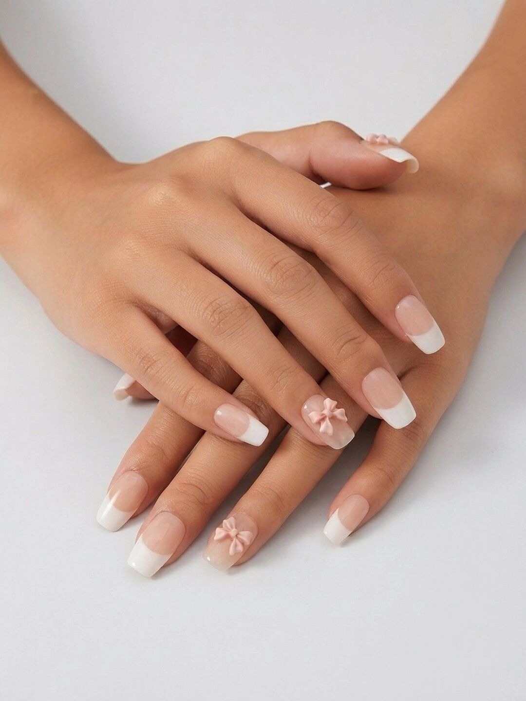 VAGHBHATT Set Of 12 Press-On Nail Extensions with Liquid Glue - Nude Pink & White-picture-20