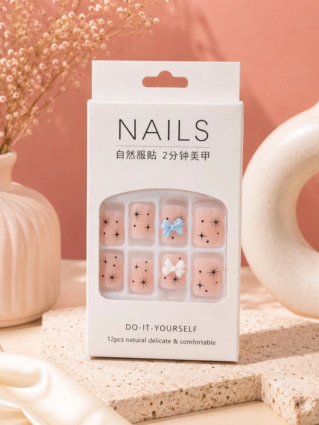 Krelin Set Of 12 Press-On Nail Extensions with Liquid Glue - Sheer Nude Pink with Blue-picture-4