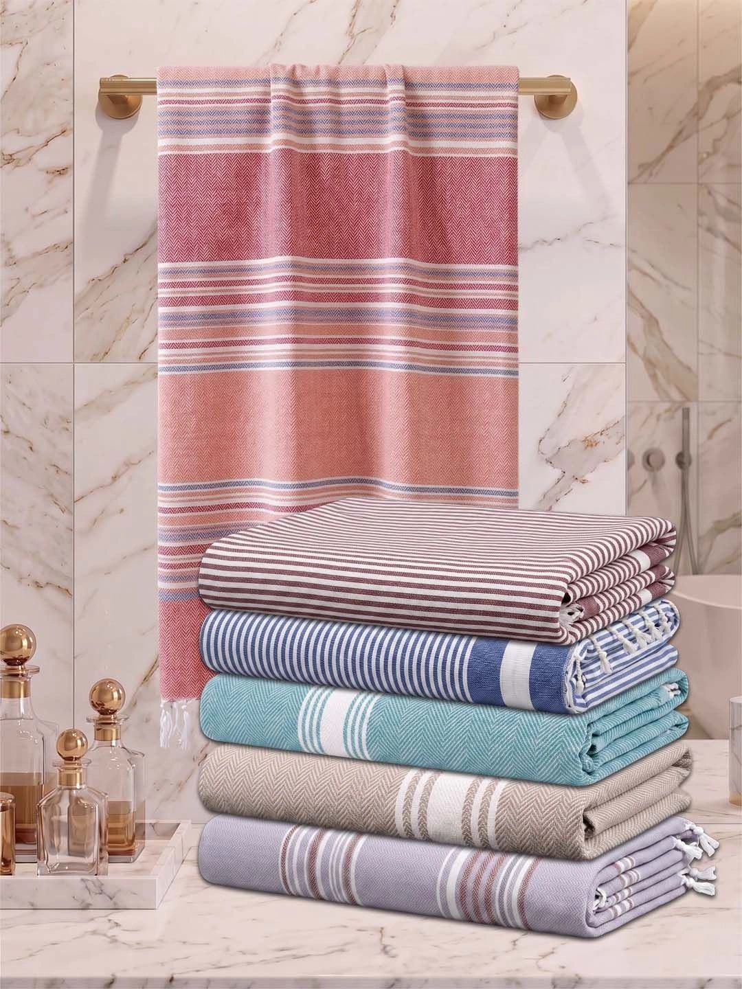 Athom Living Pink & Blue 5 Cotton 225 GSM Bath Towel-picture-0