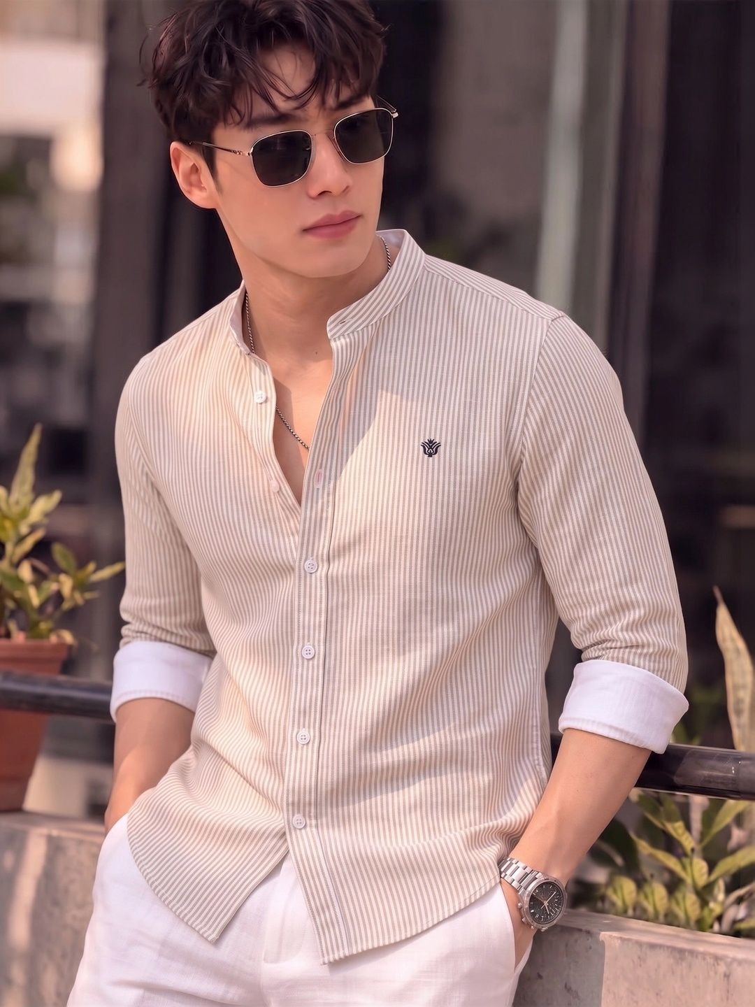 Nat Jastica Nat Jastica Men Straight Striped Casual Shirt
