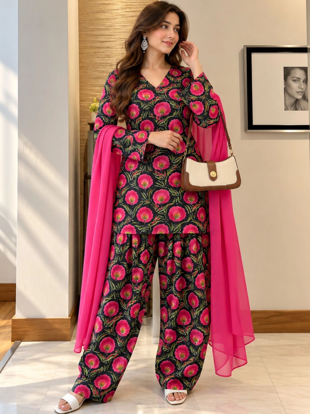 SHIONS SHIONS Women Floral Printed Regular Pure Cotton Kurta with Patiala & With Dupatta