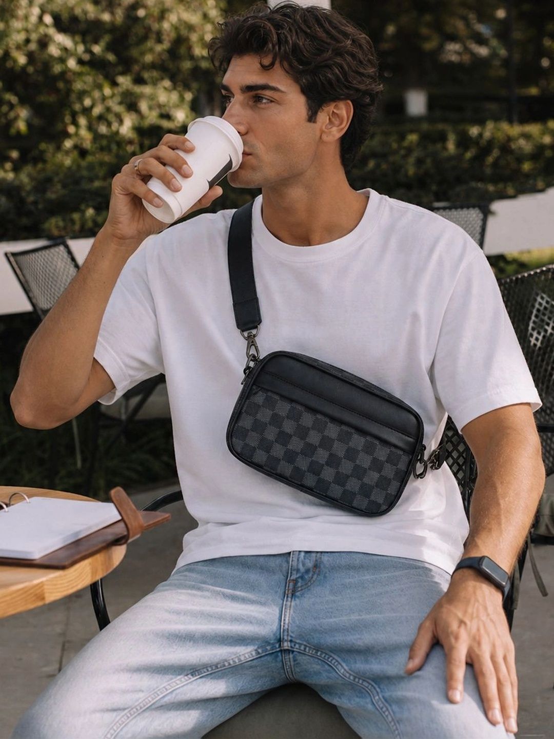 Mast & Harbour Checked PU Sling Bag