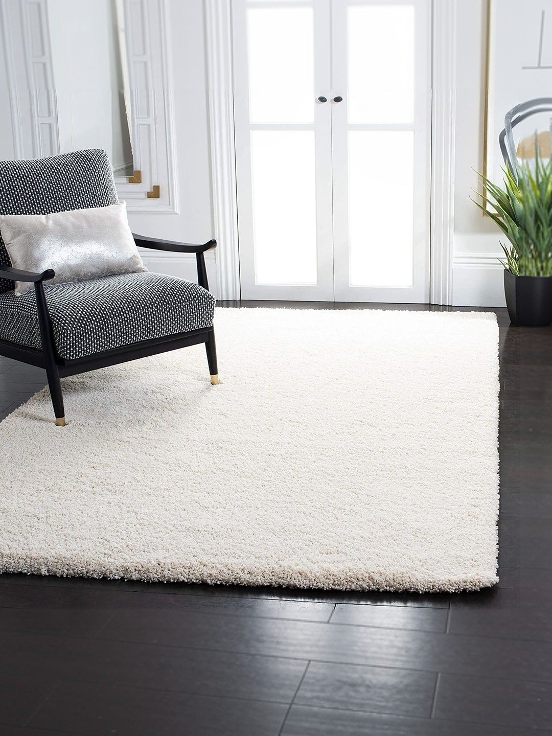 Acarpet Acarpet White Solid Shaggy Polyester Carpet