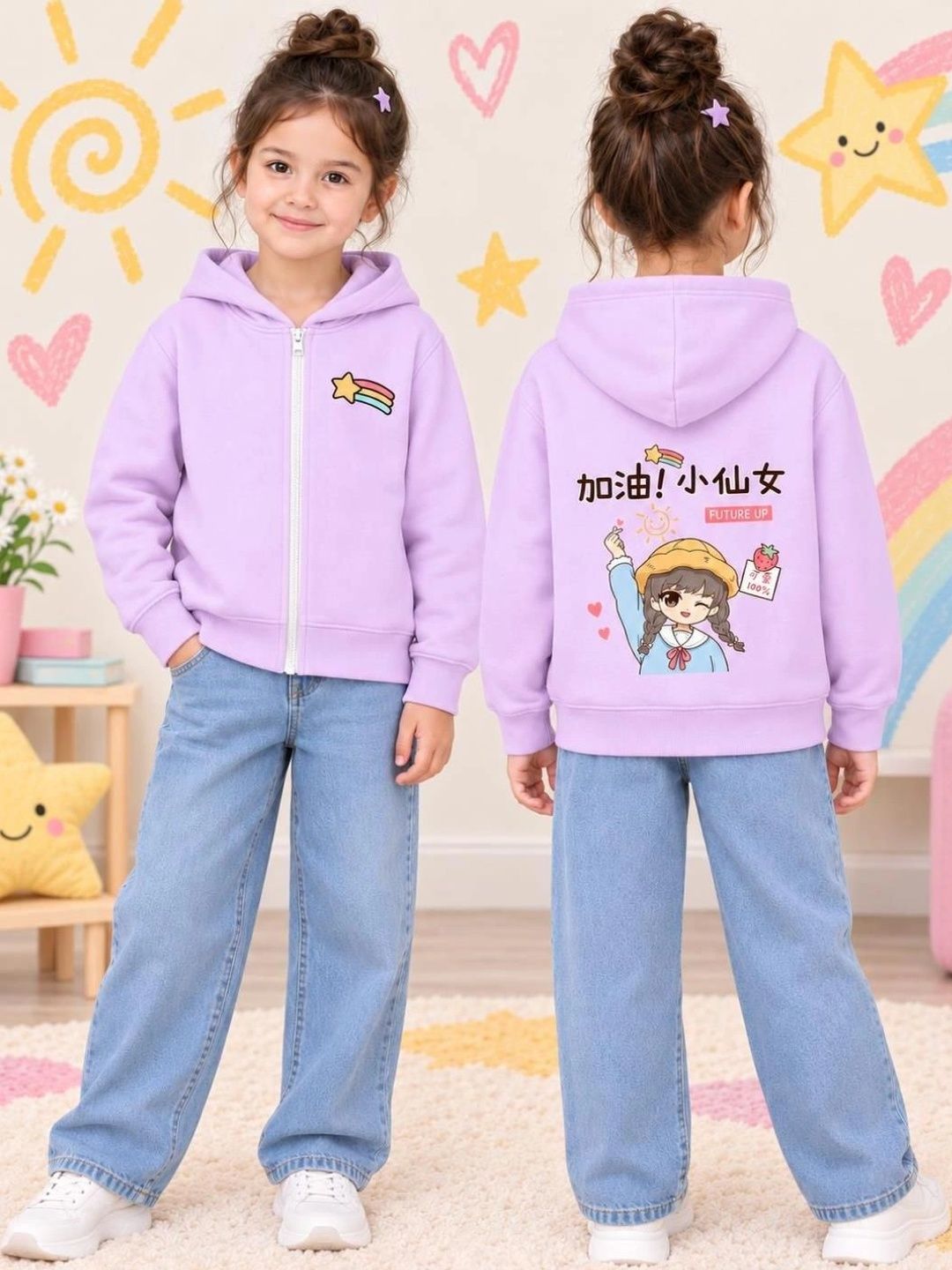 NUSYL NUSYL Girls Printed Hooded Sweatshirt