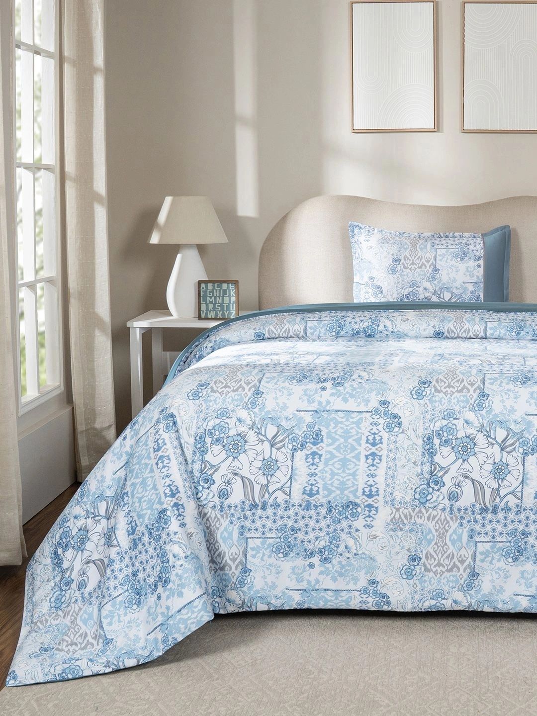 MASPAR Blue Printed 300 TC Pure Cotton Duvet Cover with 1 Pillow Case-picture-28