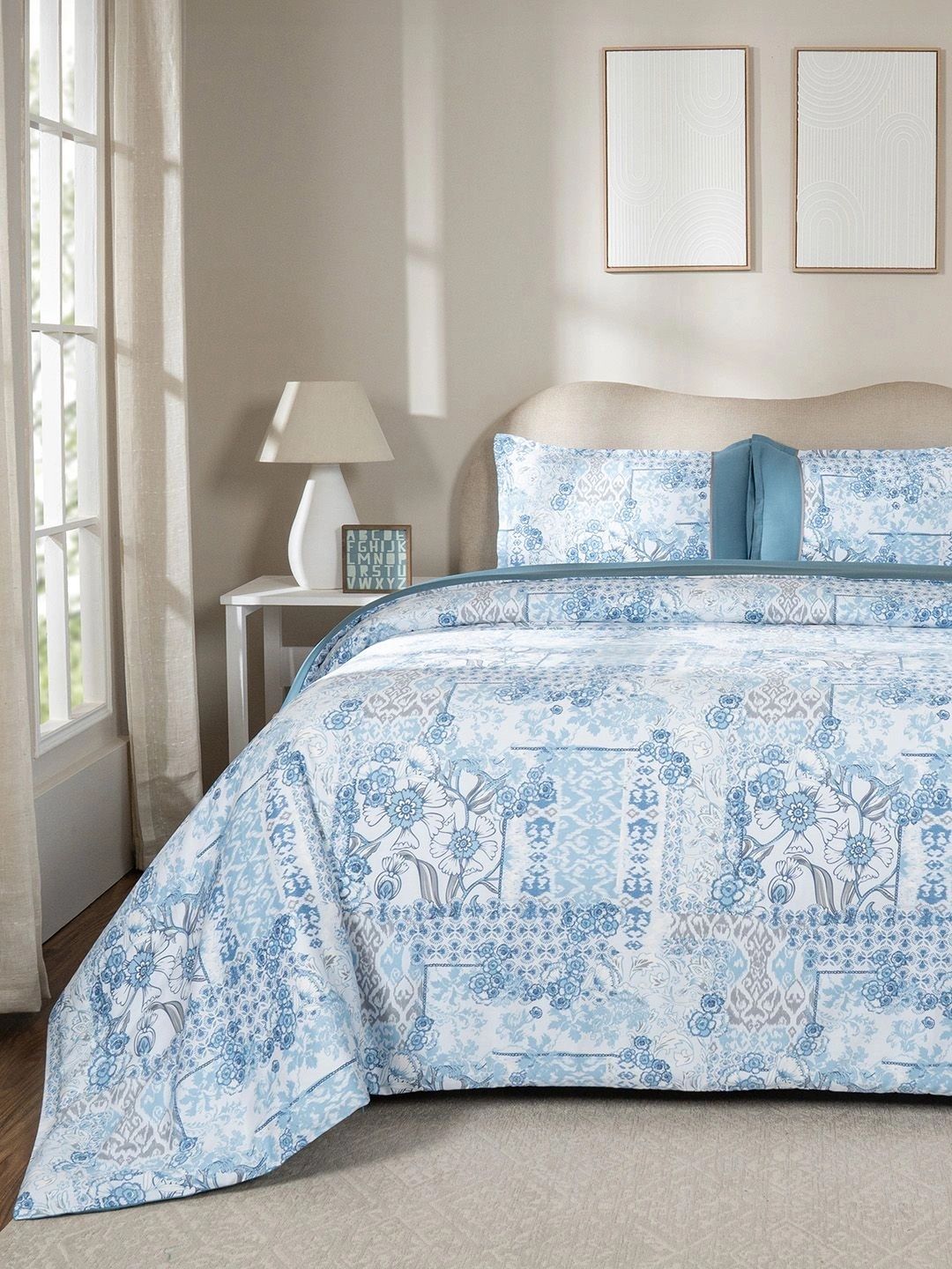 MASPAR Blue Printed 300 TC Pure Cotton King Size Duvet Cover with 2 Pillow Case-picture-29