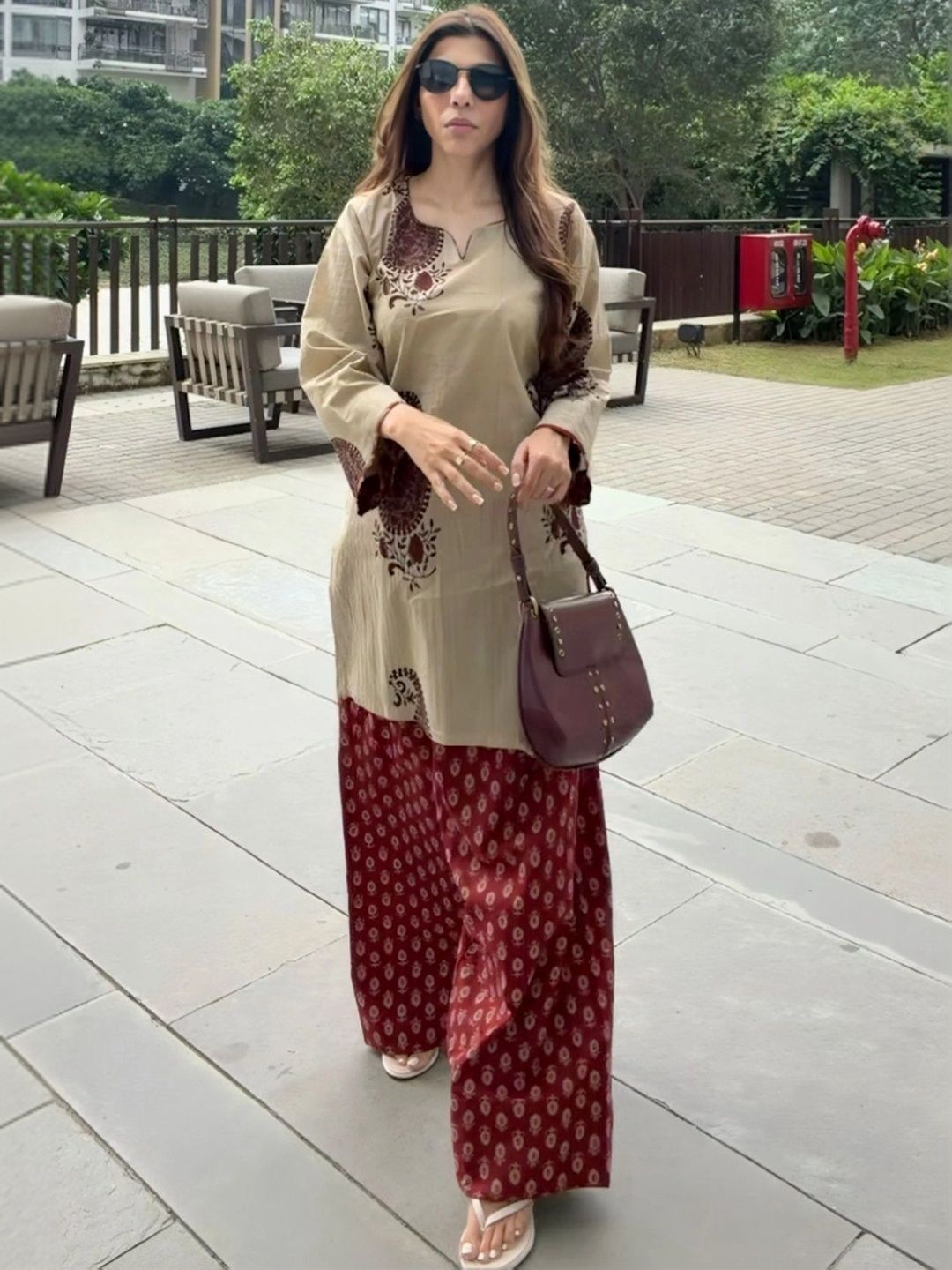 SAANVRA SAANVRA Women Ethnic Motifs Printed Regular Pure Cotton Kurta with Palazzos
