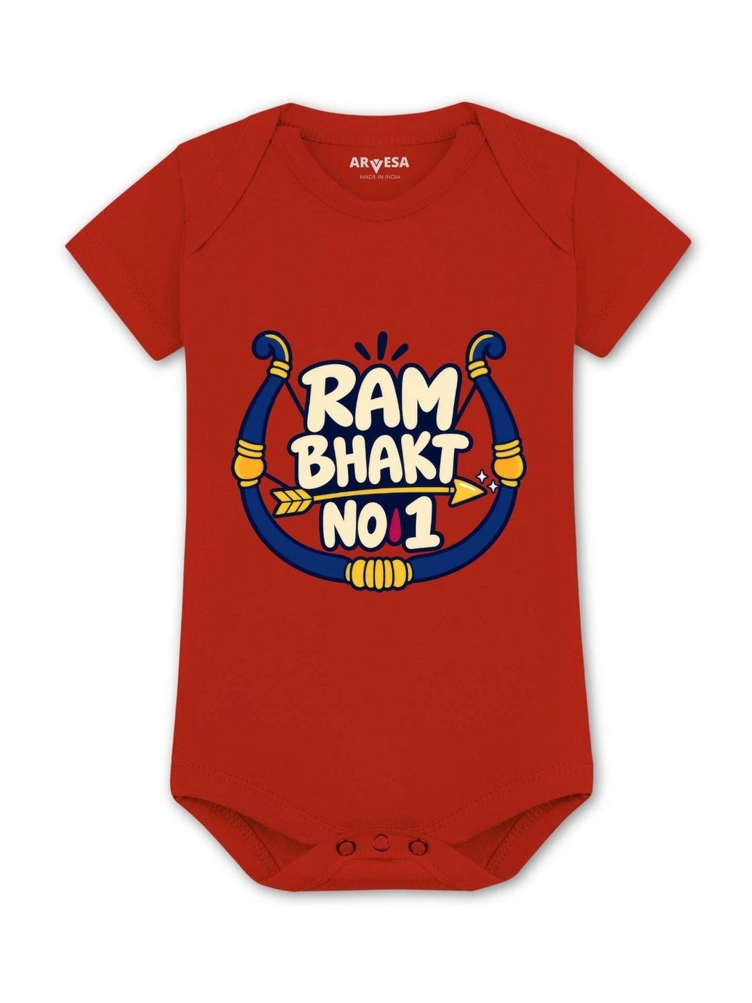 Arvesa Infants Ram Bhakt No-1 Theme Printed Pure Cotton Bodysuit-picture-11
