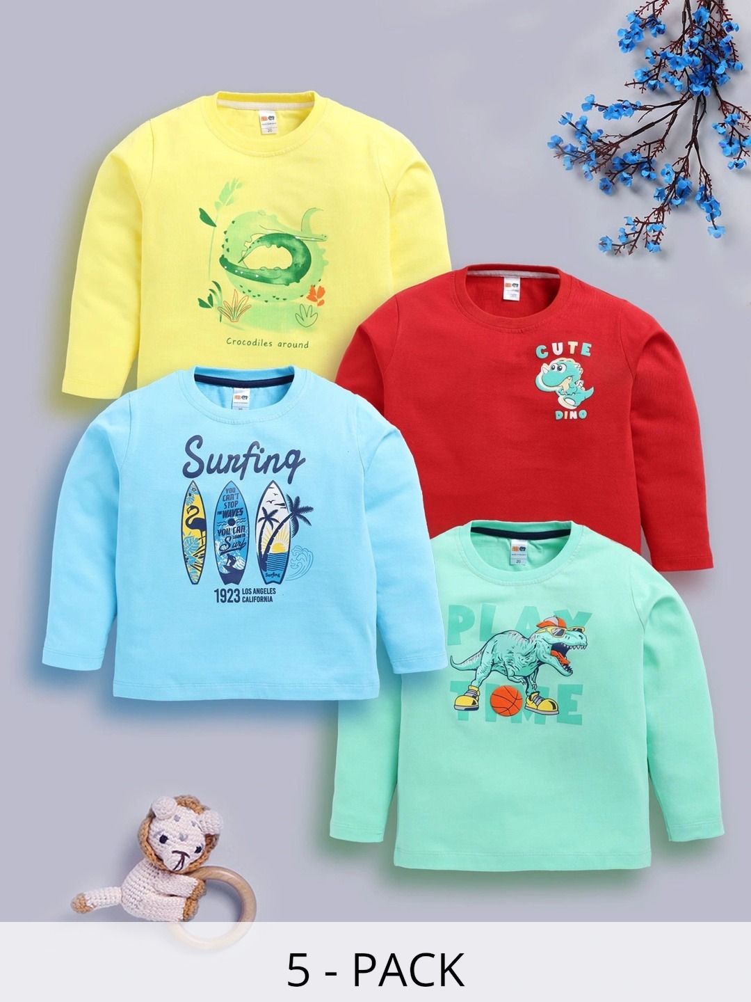 little ninja boys graphic printed pack of 4 tshirts