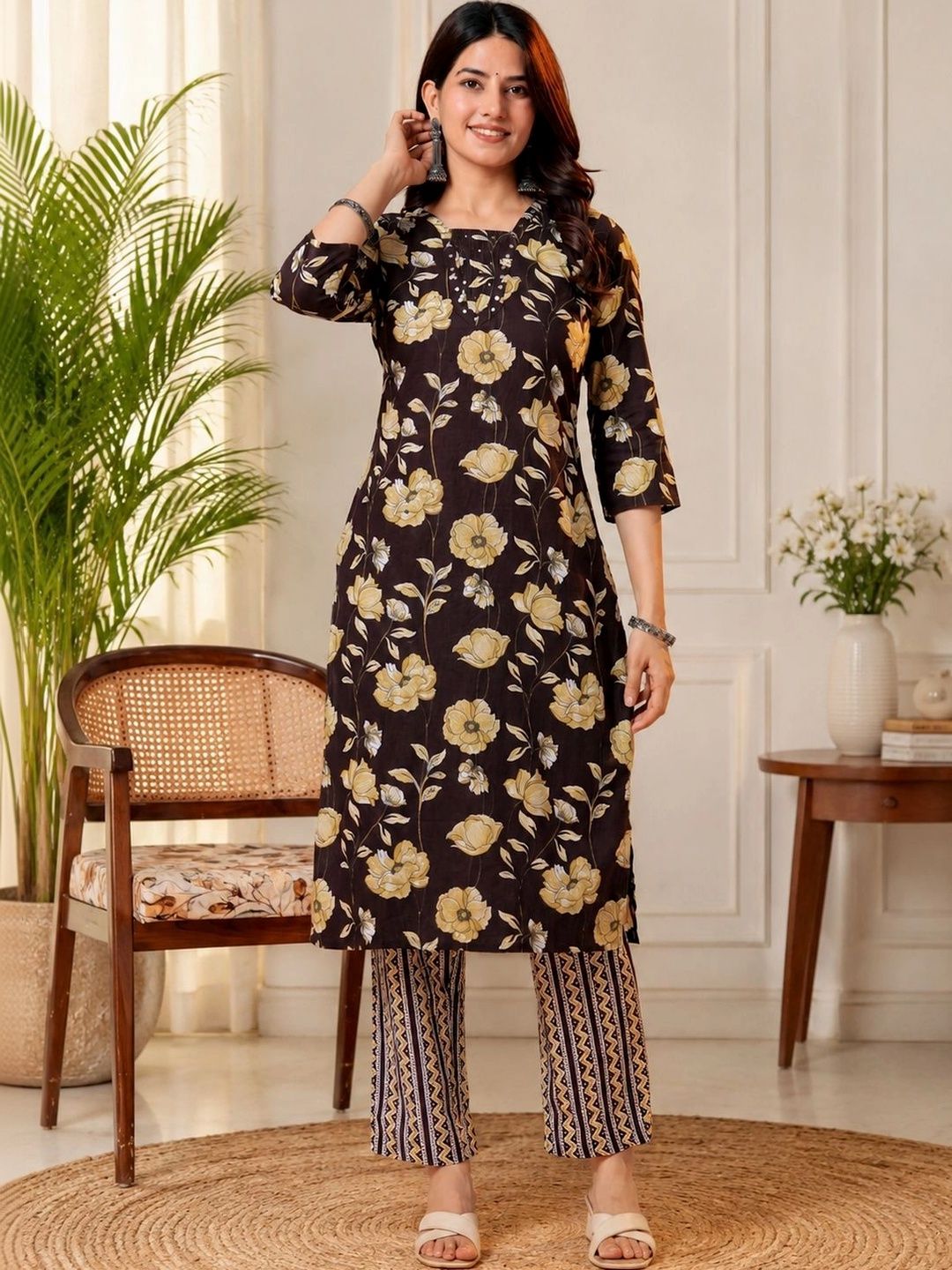 Anouk Rustic Women Floral Printed Regular Kurta with Trousers-picture-3