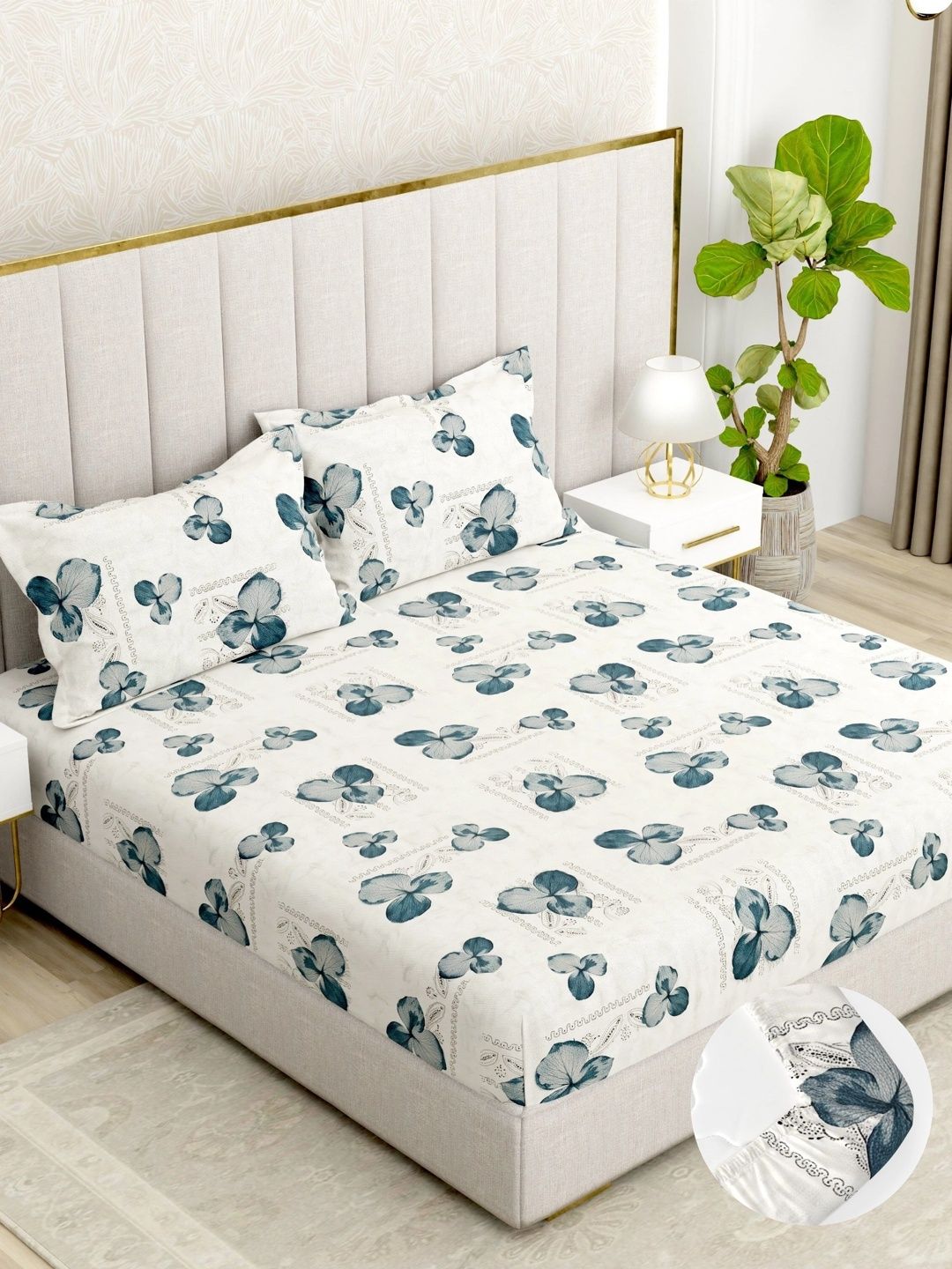 Pure Decor Blue Floral 180 TC Bedsheet with 2 Pillow Covers-picture-16