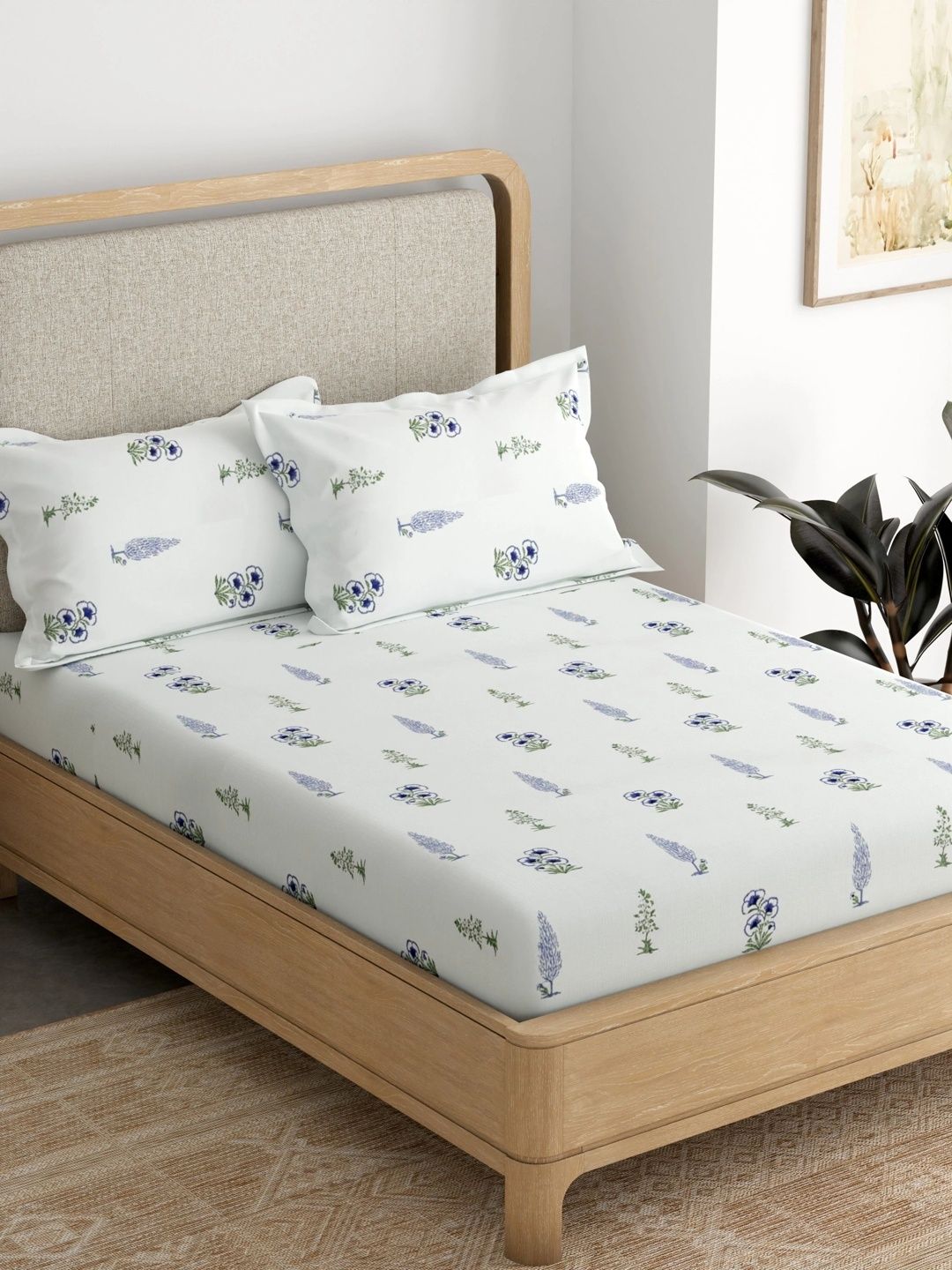 Pure Decor Blue & Green Floral 180 TC Single Bedsheet with 2 Pillow Covers-picture-19