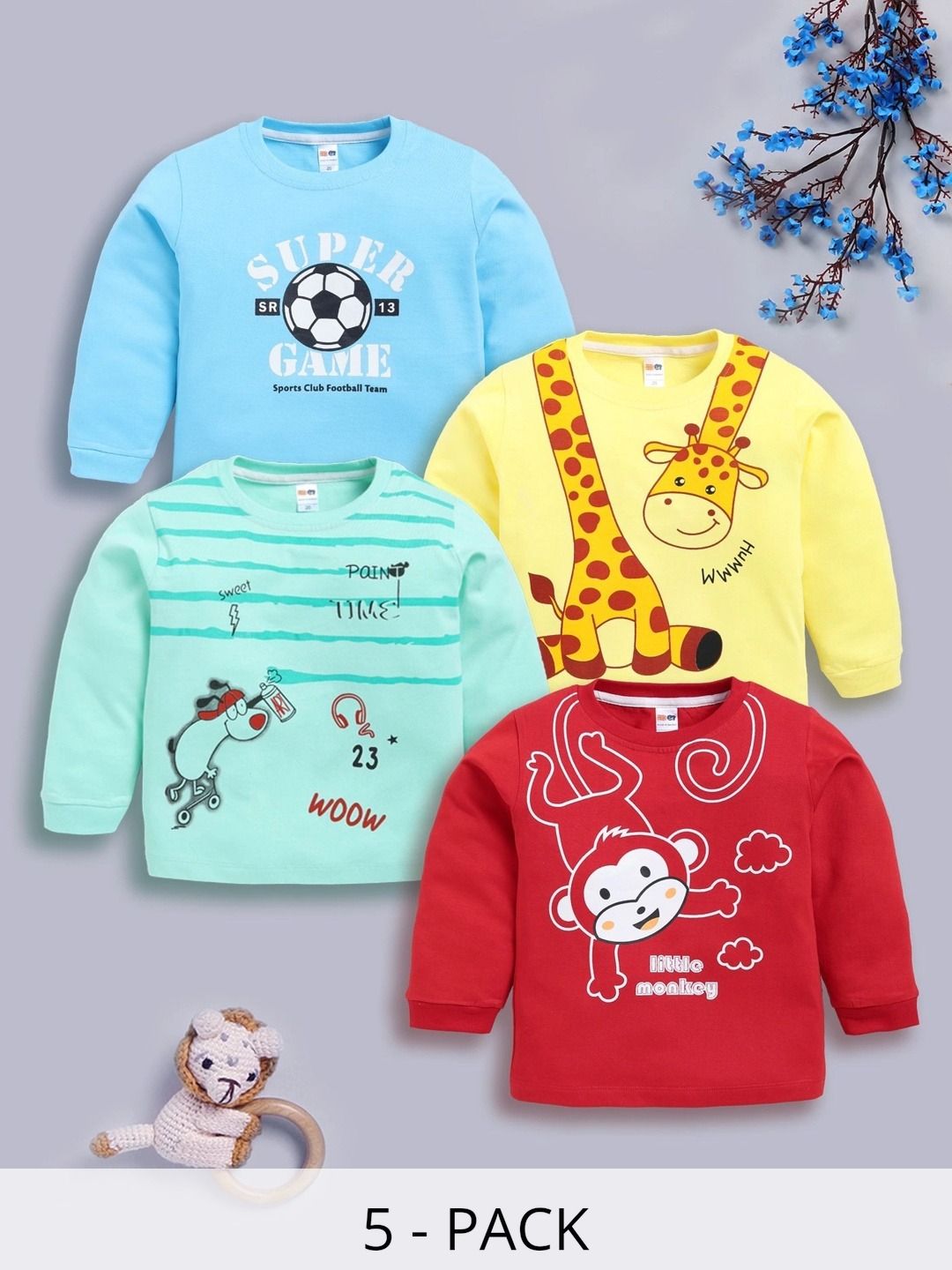 little ninja boys graphic printed pack of 5 tshirts