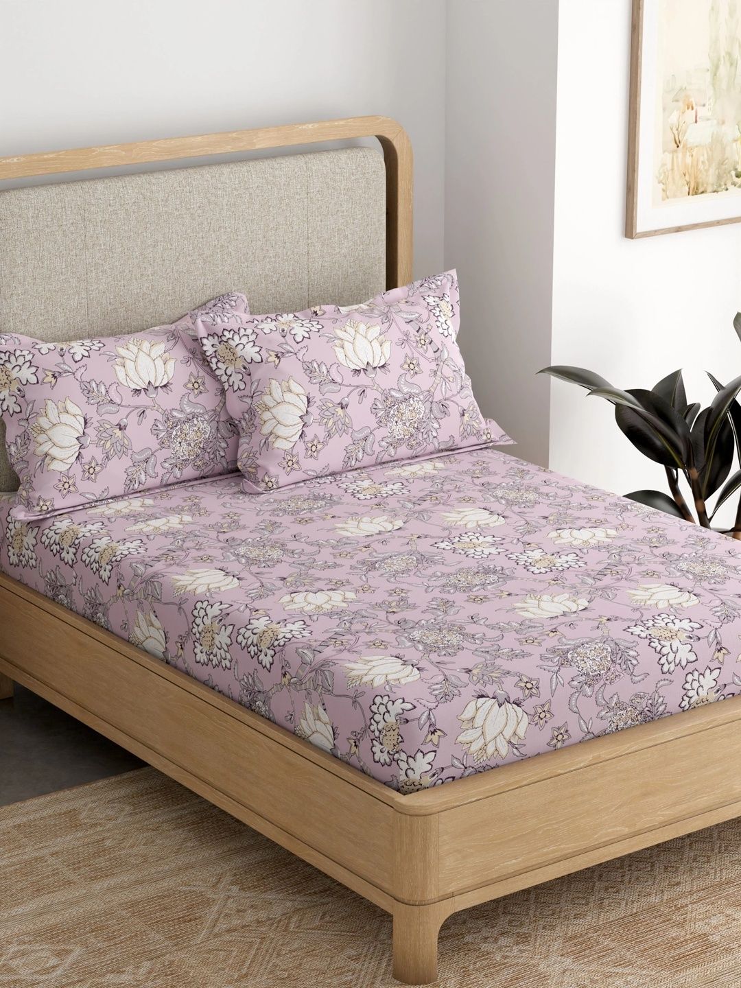 Pure Decor Pink & White Floral 180 TC Single Bedsheet with 2 Pillow Covers-picture-27