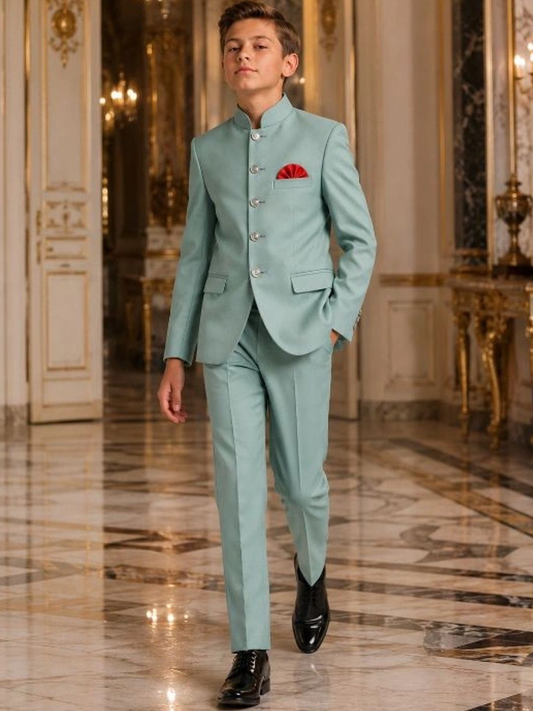 YK Boys Mandarin Collar 2 Pieces Jodhpuri & Trousers Suits-picture-19
