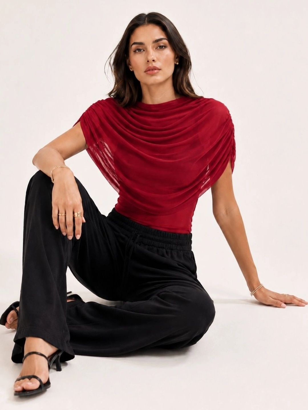 clobug cowl neck net top