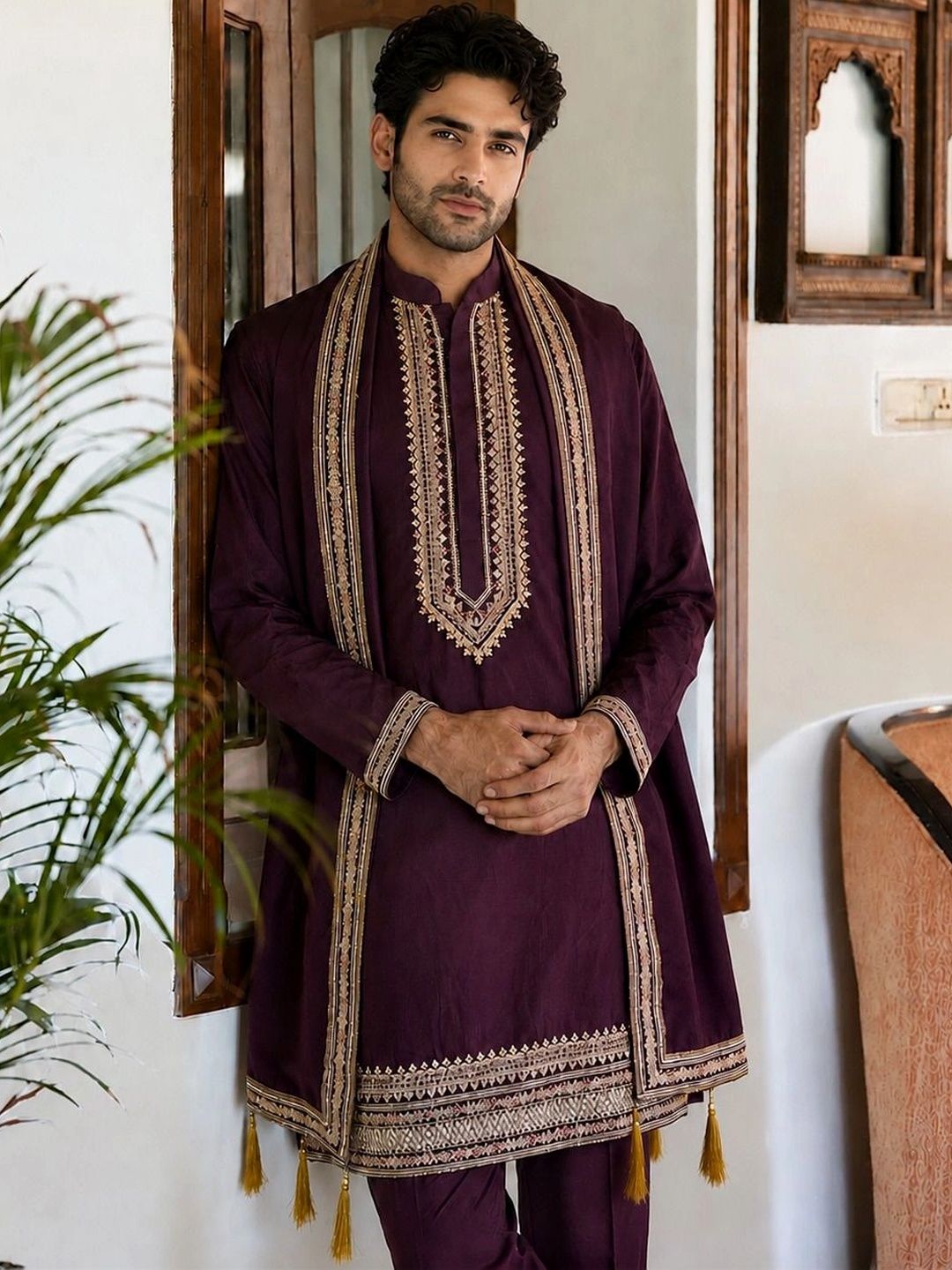House of Pataudi Men Ethnic Motifs Embroidered Gotta Patti Grandeur & Majestic Artwork Kurta-picture-8
