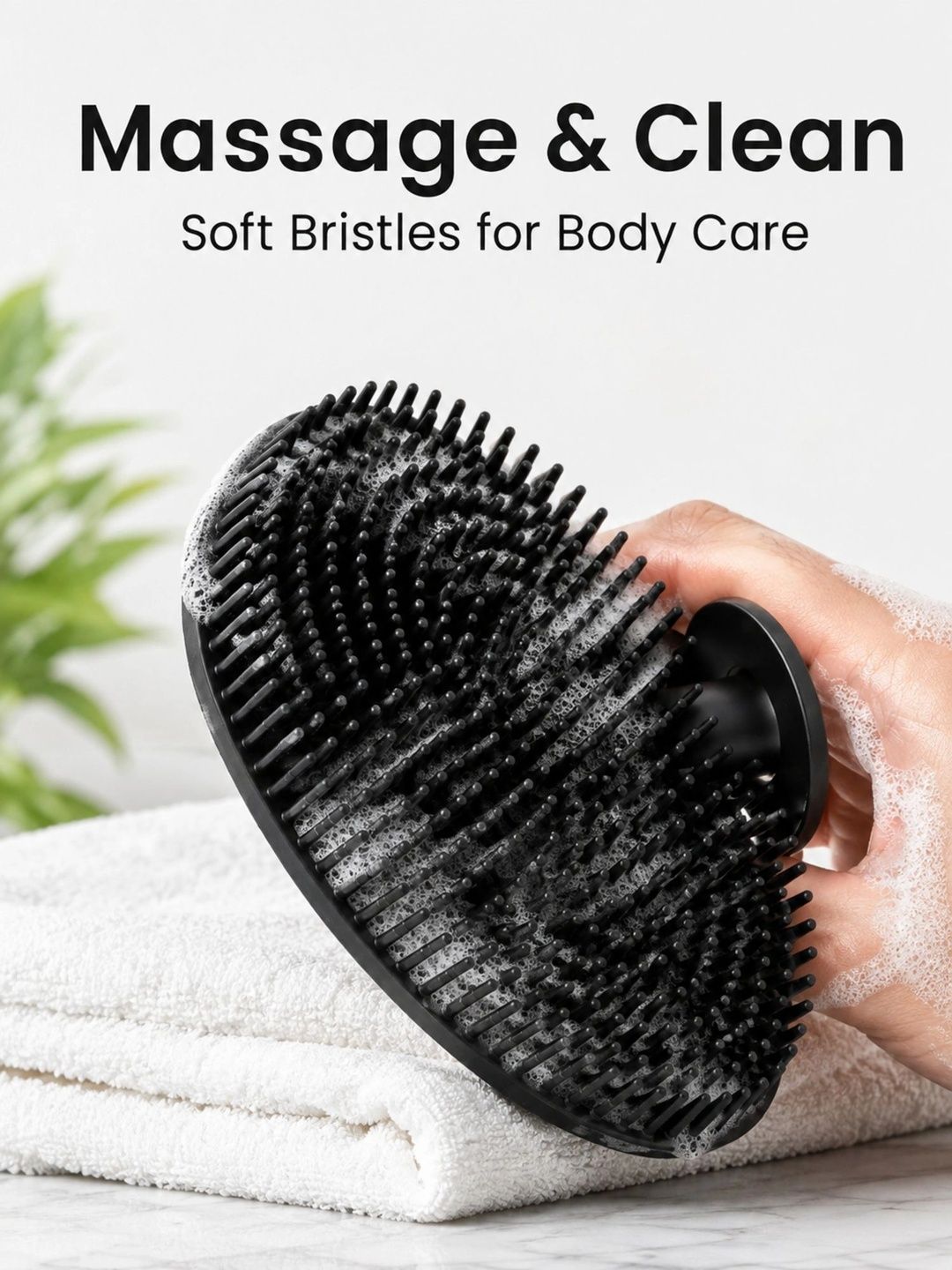 niloro silicone shower brush with dense bristles - black