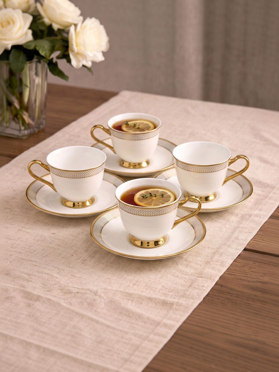Home Centre White Geometric Printed Porcelain Glossy Cups Set of Cups and Mugs-picture-32
