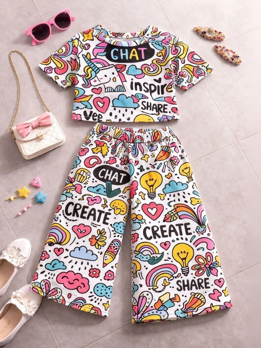 kishwah creation Girls Printed T-shirt with Trousers-picture-34