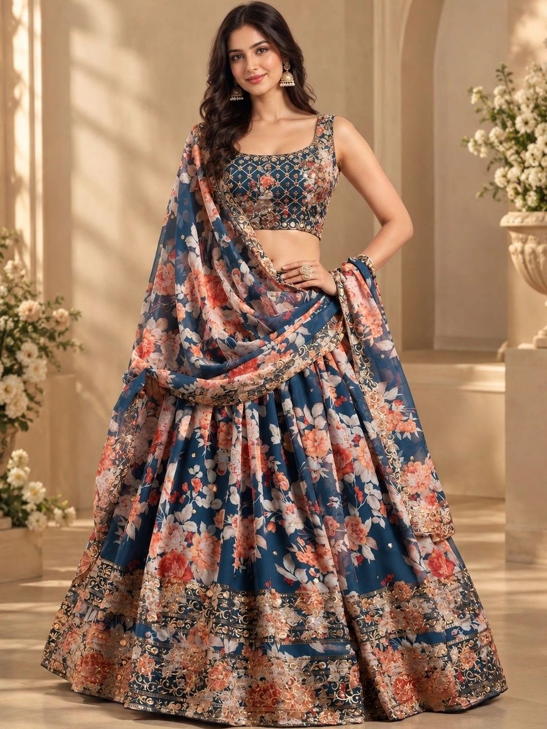 KALINI Printed Sequinned Ready to Wear Lehenga & Unstitched Blouse With Dupatta-picture-43