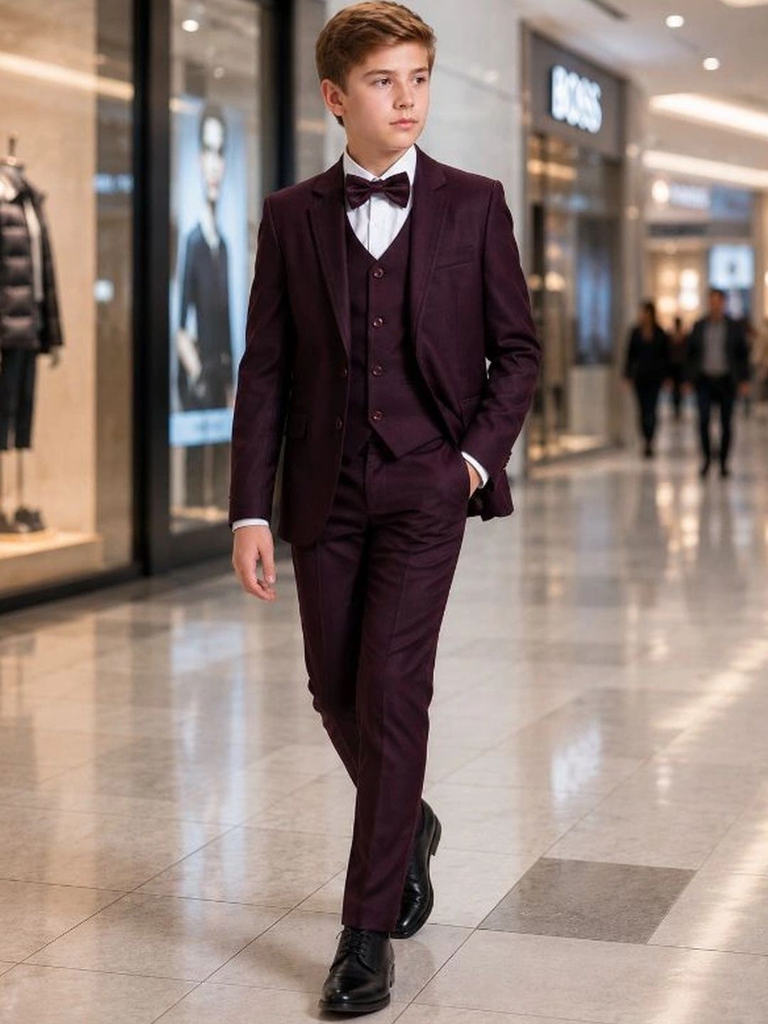 YK Boys Notched Lapel 5 Piece Blazer & Waistcoat With Trousers Suits-picture-18