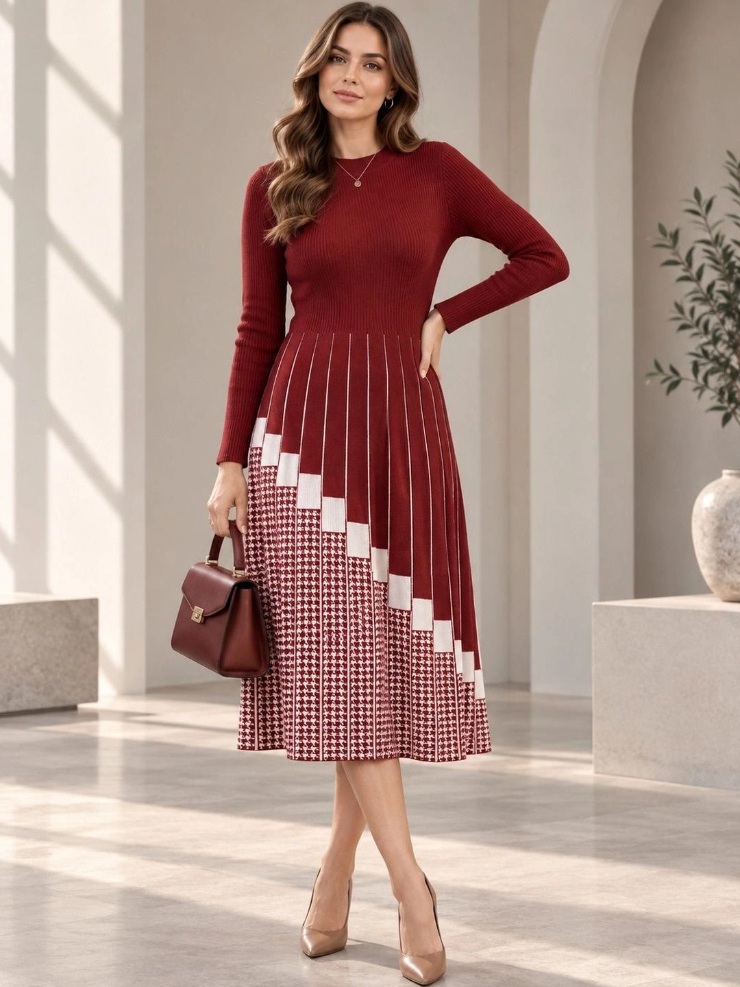 lasoon print a-line midi dress