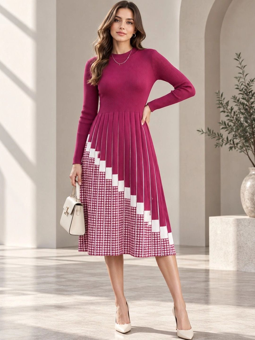lasoon colourblocked a-line midi dress