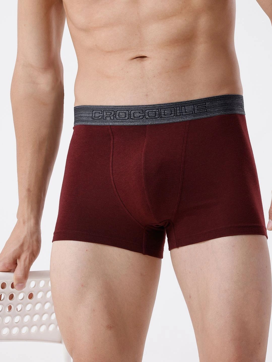 crocodile cotton blend solid trunks