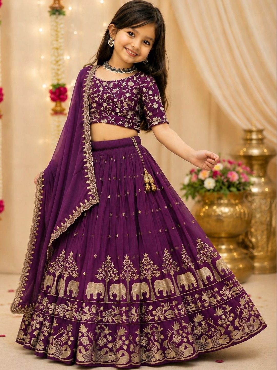 DEVANGI VASTRA Girls Embroidered Thread Work Ready to Wear Lehenga & Unstitched Blouse With Dupatta