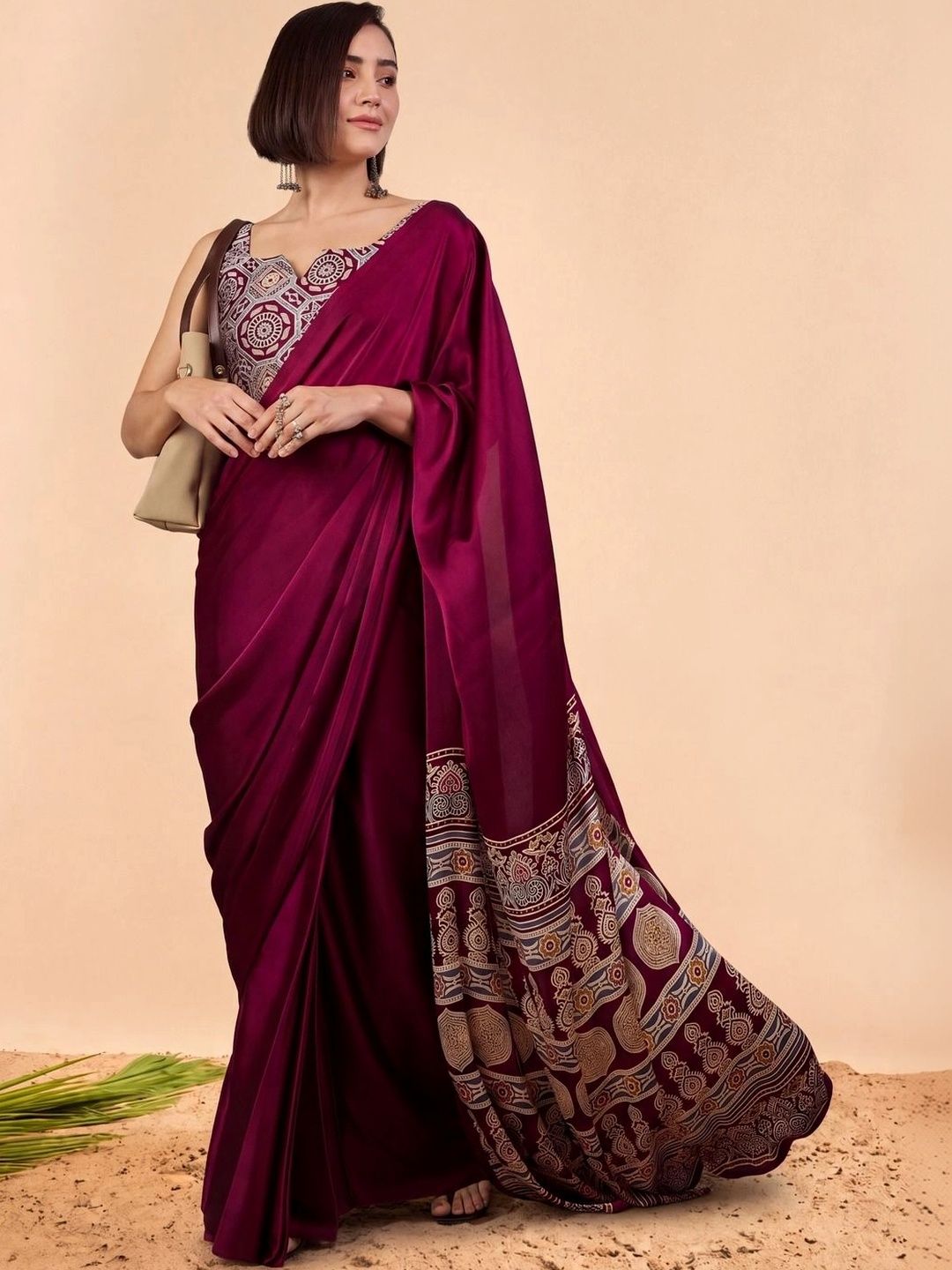 Sangria Ajrak Block Silk Blend Designer Block Print Saree-picture-43
