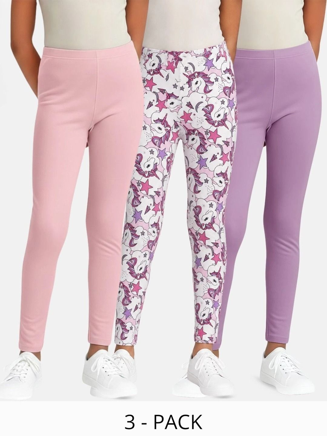 mackly Girls Pack Of 3 Printed Cotton Ankle Length Leggings-picture-30