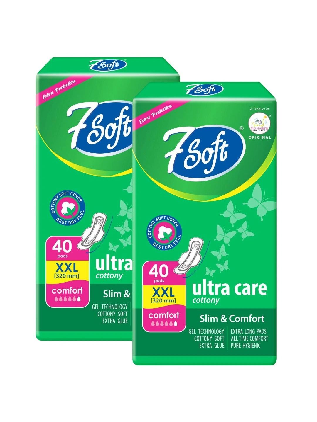 7SOFT Set Of 2 Ultra Cottony Soft Sanitary Napkins - XXL - 40Pcs Each