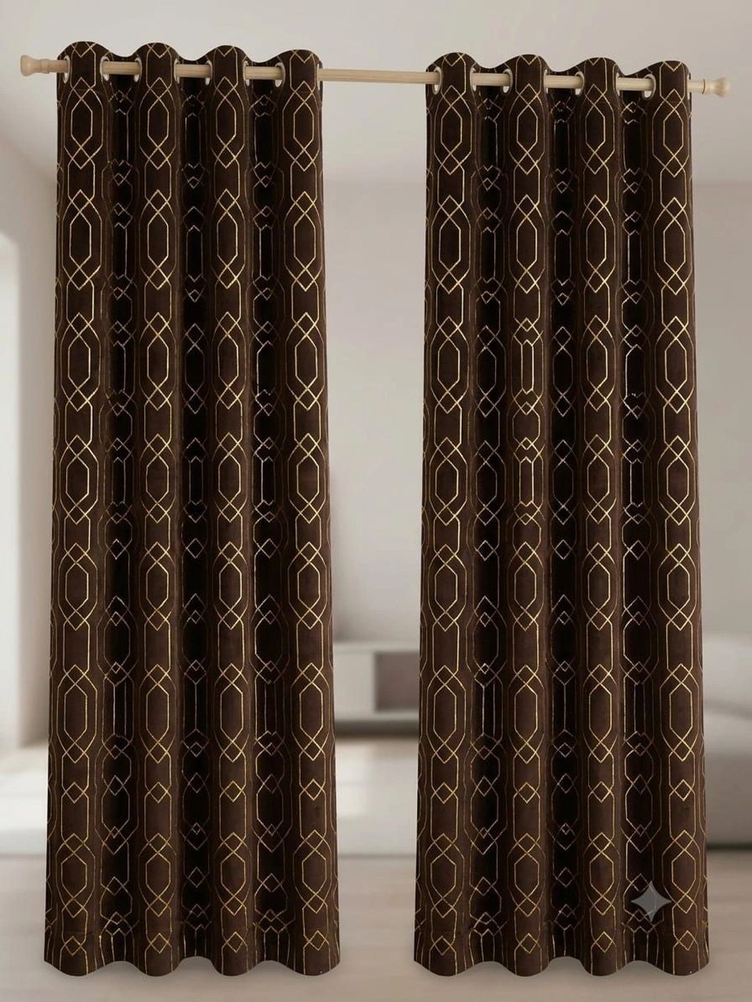 rainbow furnishings brown set of 2 geometric long door curtain