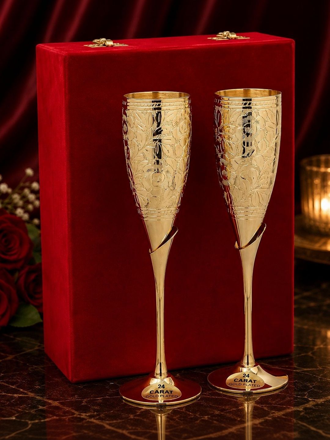 INTERNATIONAL GIFT Gold-Toned 2 Metal Champagne Glass Bar Glass-picture-48